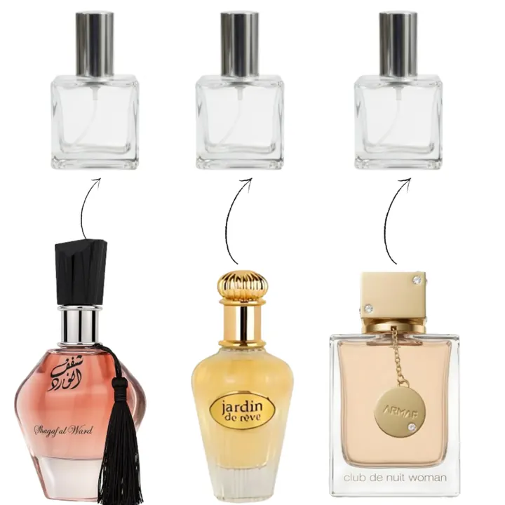 Combo Elegante: decants de Club de Nuit Woman, Jardin Rêve e Shaghaf