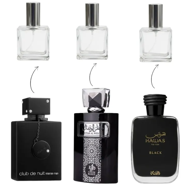 Combo Homem de Sucesso: decants de Club de Nuit Intense, Hawas Black e Attar Al Wesal
